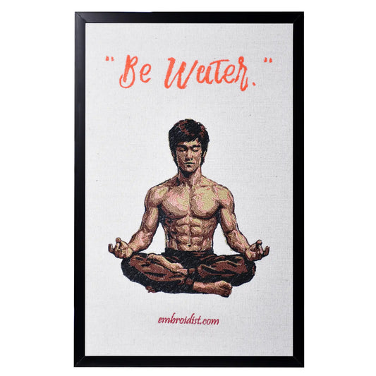 Machine embroidered Bruce Lee portrait wall art — 72,252 stitches on canvas by Embroidist