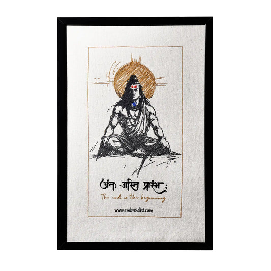 Machine embroidered Lord Shiva wall art — 55,005 stitches on canvas by Embroidist