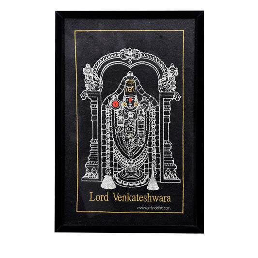 Machine embroidered Lord Venkateshwara Tirupati wall art — 1,14,120 stitches on canvas by Embroidist