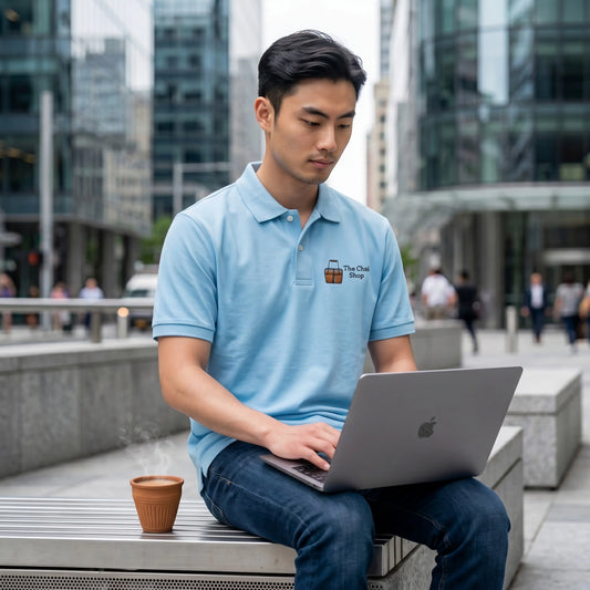 rofessional wearing custom logo embroidered polo shirt by Embroidist