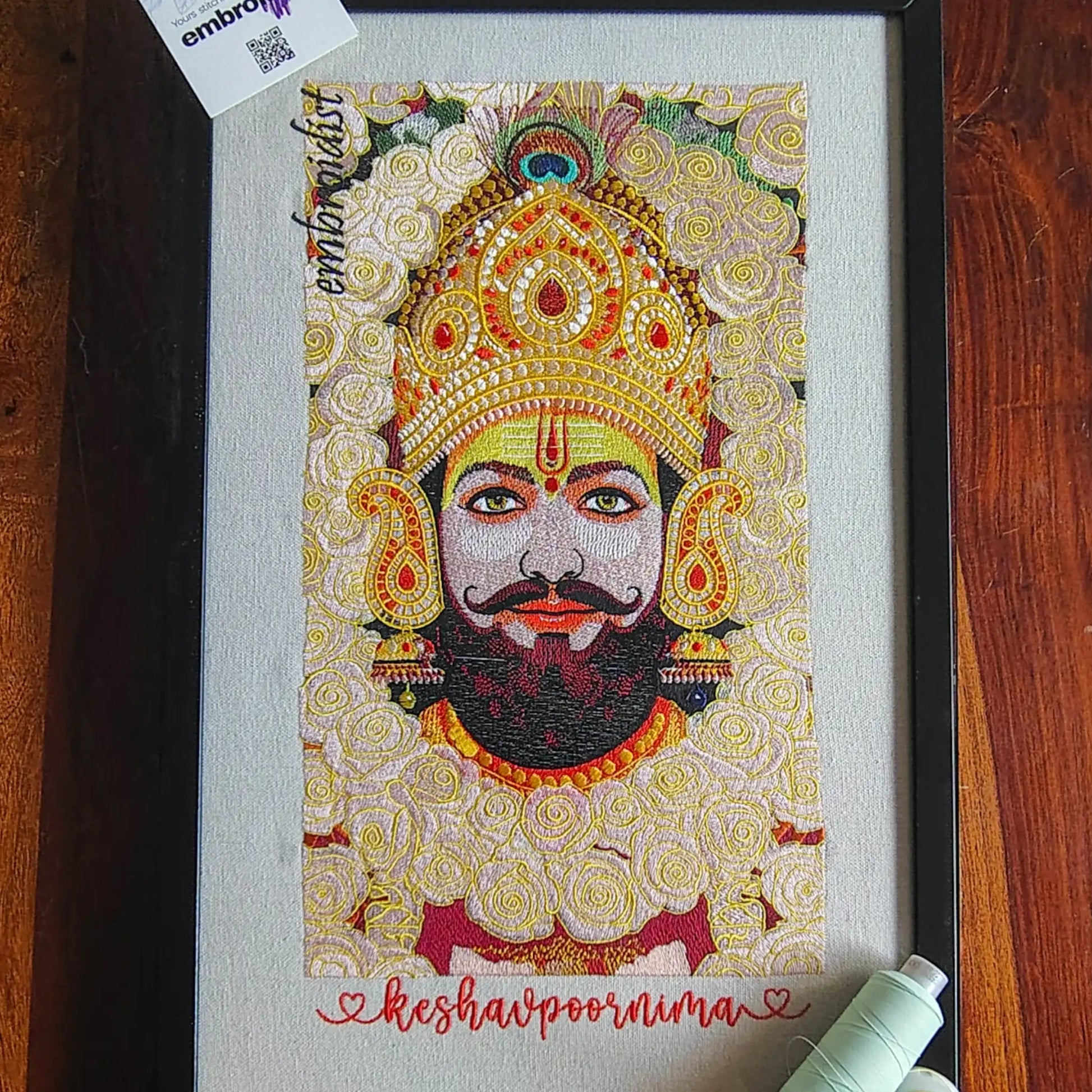 Khatu Shyam Ji wall art image on a alble at embroidist