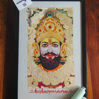 Khatu Shyam Ji wall art image on a alble at embroidist