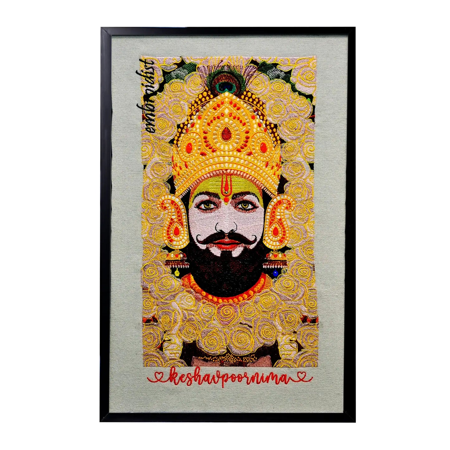 Khatu Shyam Ji embroidery wall art front framed image at embroidist