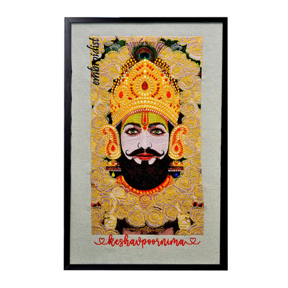 Khatu Shyam Ji embroidery wall art front framed image at embroidist