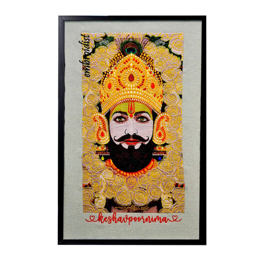 Khatu Shyam Ji embroidery wall art front framed image at embroidist