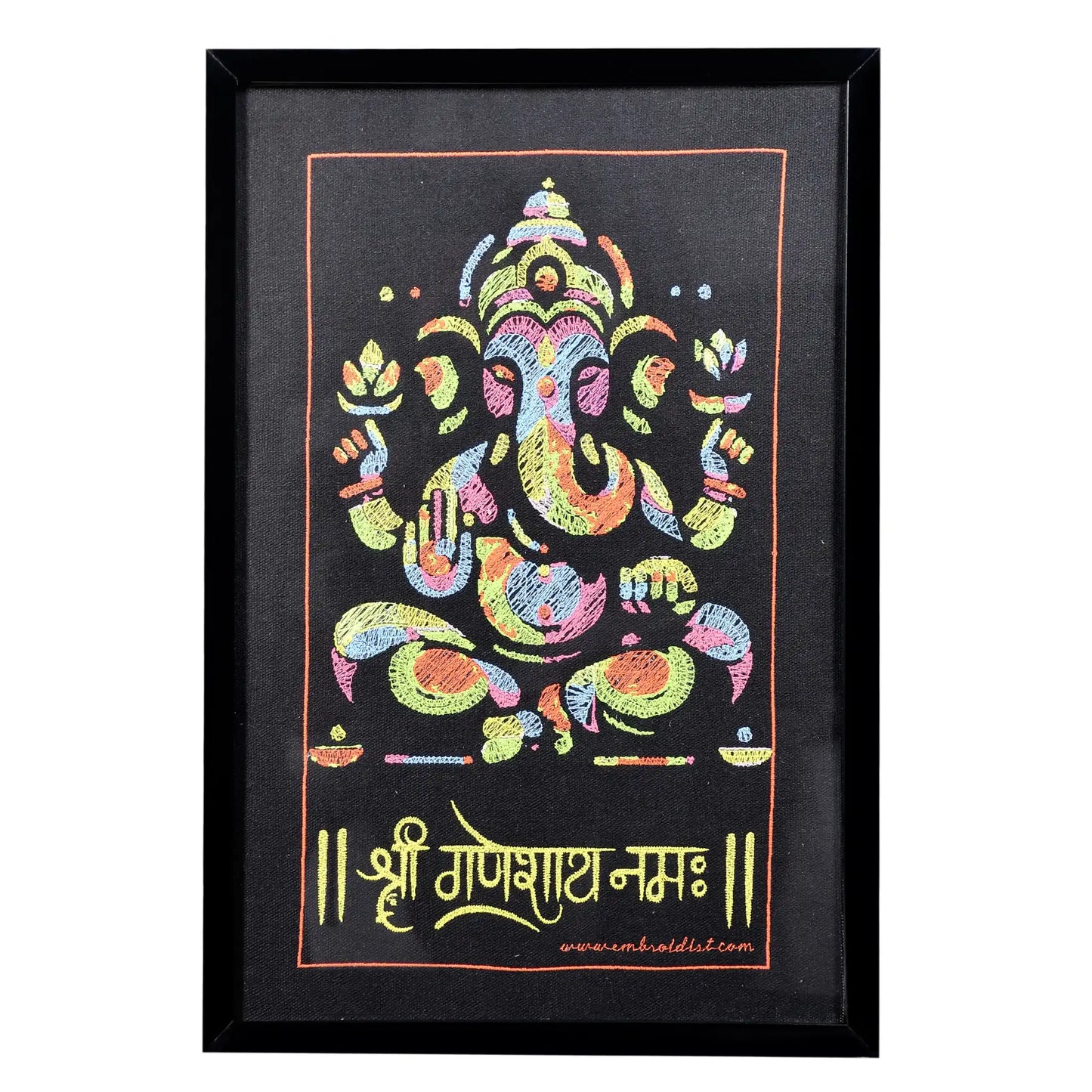 Machine embroidered Boho Ganesha wall art — 37,045 stitches on canvas by Embroidist