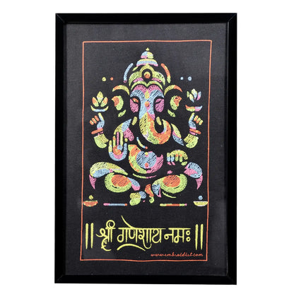 Machine embroidered Boho Ganesha wall art — 37,045 stitches on canvas by Embroidist
