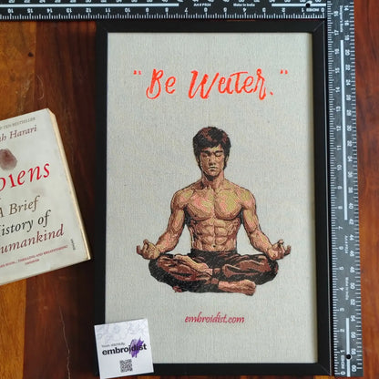 Framed Bruce Lee embroidered wall art — 17.3x11.3 inch machine embroidery handcrafted in India by Embroidist