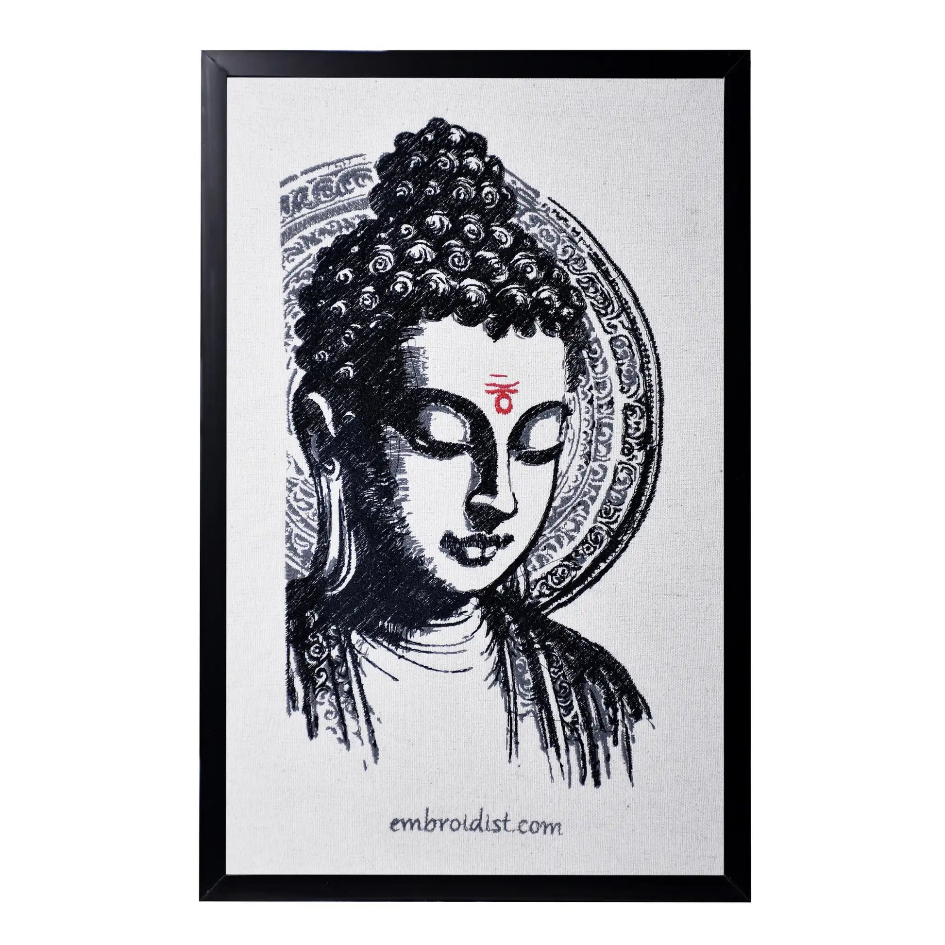 Machine embroidered Buddha wall art — 92,295 stitches on canvas by Embroidist