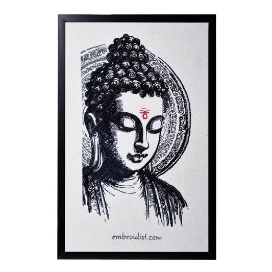 Machine embroidered Buddha wall art — 92,295 stitches on canvas by Embroidist