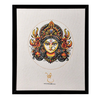 Machine embroidered Durga Maa wall art — 60,329 stitches on canvas by Embroidist