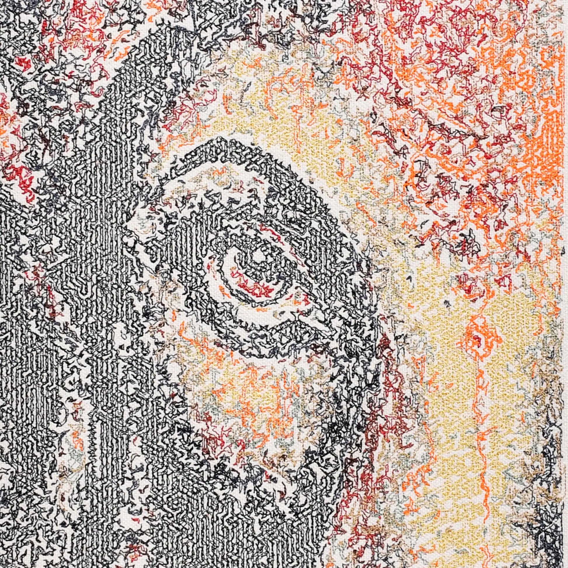Close up of Lord Ganesha thread embroidery portrait detail — spiritual wall art by Embroidist