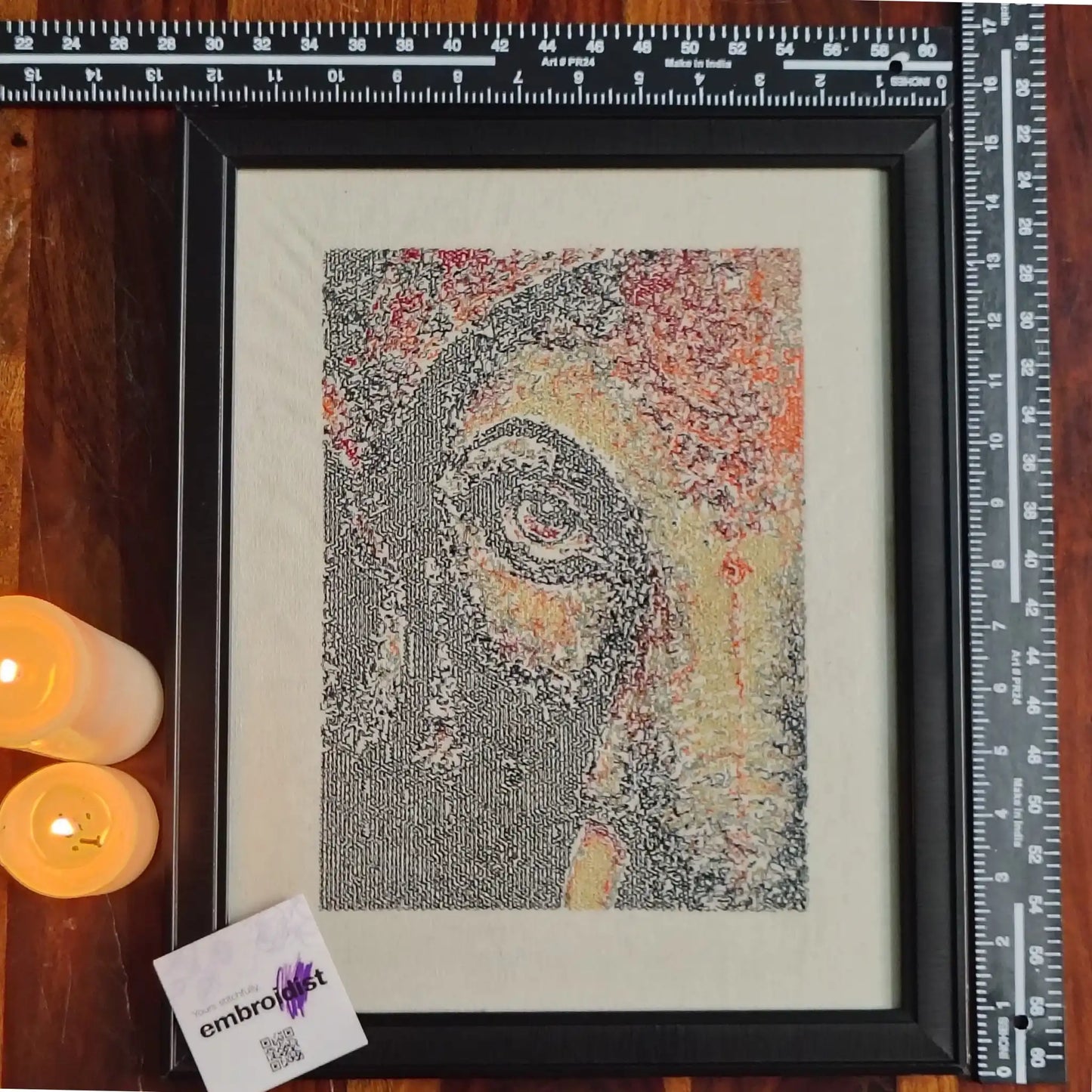 Framed Ganesha photostitch embroidered wall art — 15.20x12.50 inch machine embroidery handcrafted in India by Embroidist