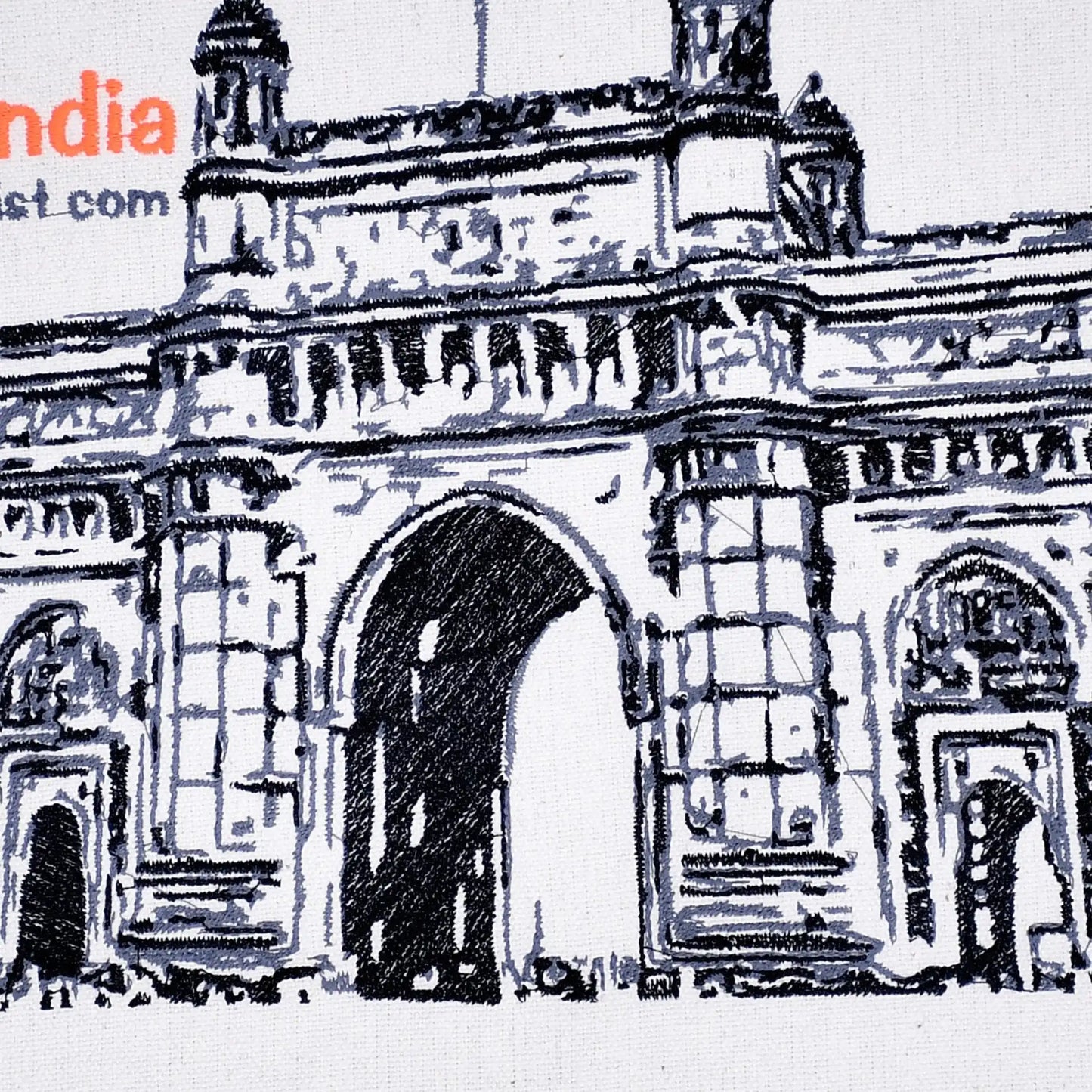 Close up of Gateway of India thread embroidery detail — Mumbai landmark wall art by Embroidist