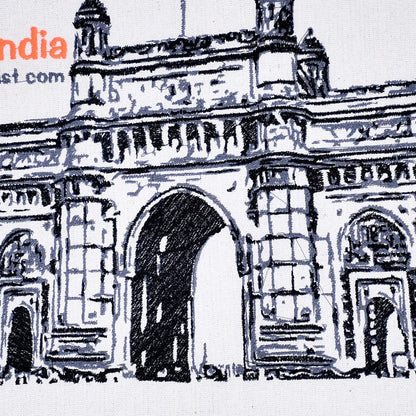 Close up of Gateway of India thread embroidery detail — Mumbai landmark wall art by Embroidist