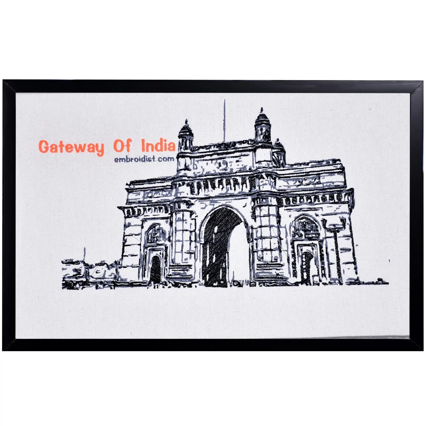 Machine embroidered Gateway of India Mumbai wall art — 88,322 stitches on canvas by Embroidist