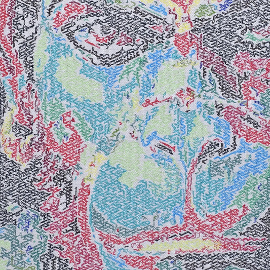 Close up of Hanumanji photostitch thread embroidery detail — spiritual wall art by Embroidist