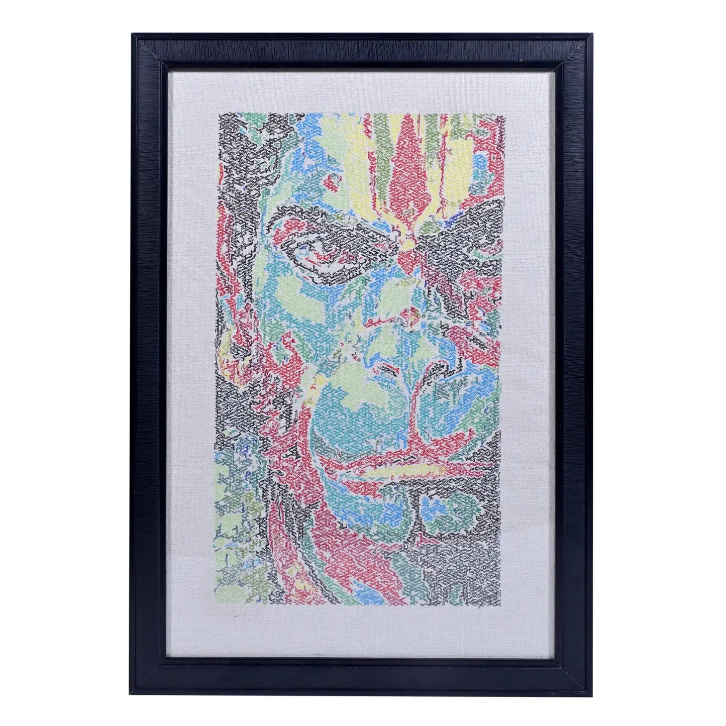 Machine embroidered Hanumanji photostitch wall art — 1,27,492 stitches on canvas by Embroidist