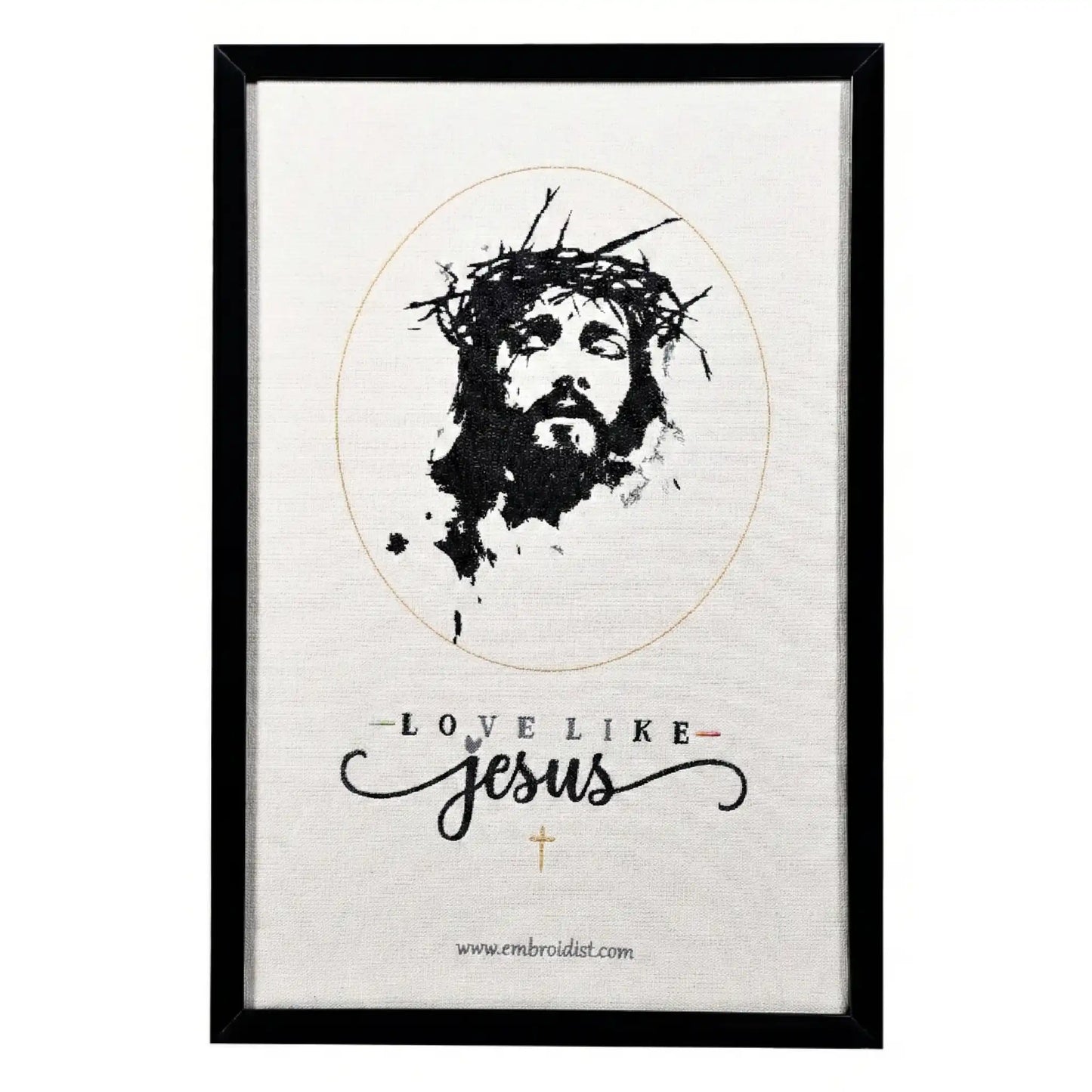 Machine embroidered Jesus Christ wall art — 47,421 stitches on canvas by Embroidist