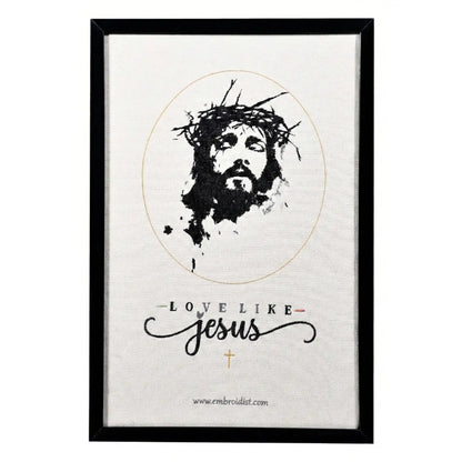 Machine embroidered Jesus Christ wall art — 47,421 stitches on canvas by Embroidist