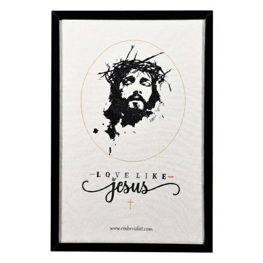Machine embroidered Jesus Christ wall art — 47,421 stitches on canvas by Embroidist