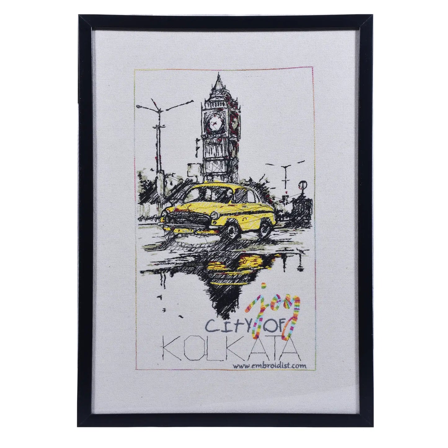 Machine embroidered Kolkata city wall art — 70,894 stitches on canvas by Embroidist