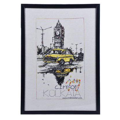 Machine embroidered Kolkata city wall art — 70,894 stitches on canvas by Embroidist
