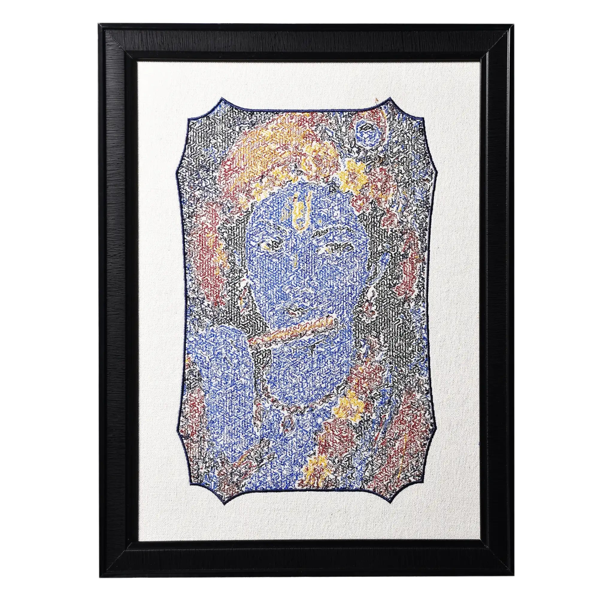 Machine embroidered Krishna photostitch wall art — 98,909 stitches on canvas by Embroidist