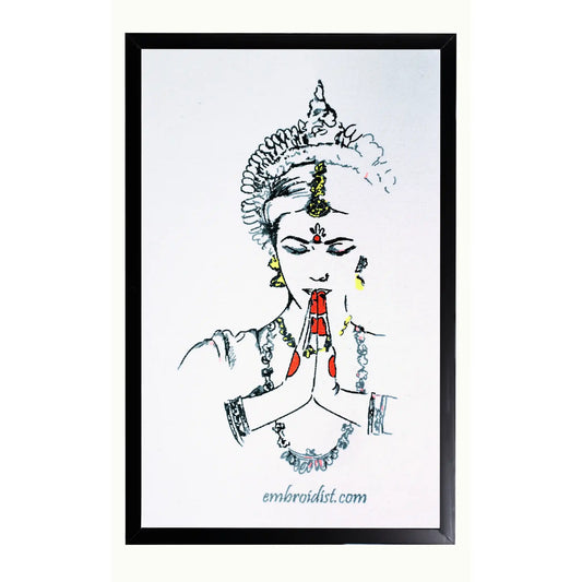 Machine embroidered Namaste classical wall art — 45,238 stitches on canvas by Embroidist
