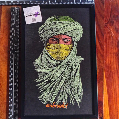 Framed Nomad embroidered wall art — 17.3x11.3 inch machine embroidery handcrafted in India by Embroidist