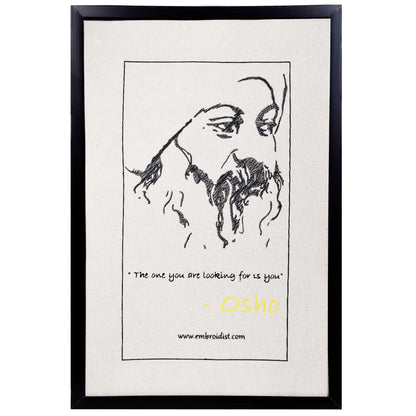 Machine embroidered Osho portrait wall art — 23,317 stitches on canvas by Embroidist