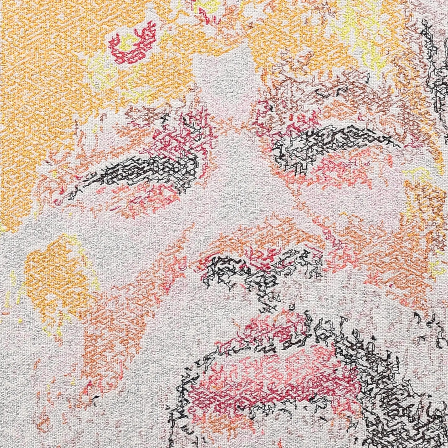 Close up of Premanand Maharaj thread embroidery portrait detail — spiritual wall art by Embroidist