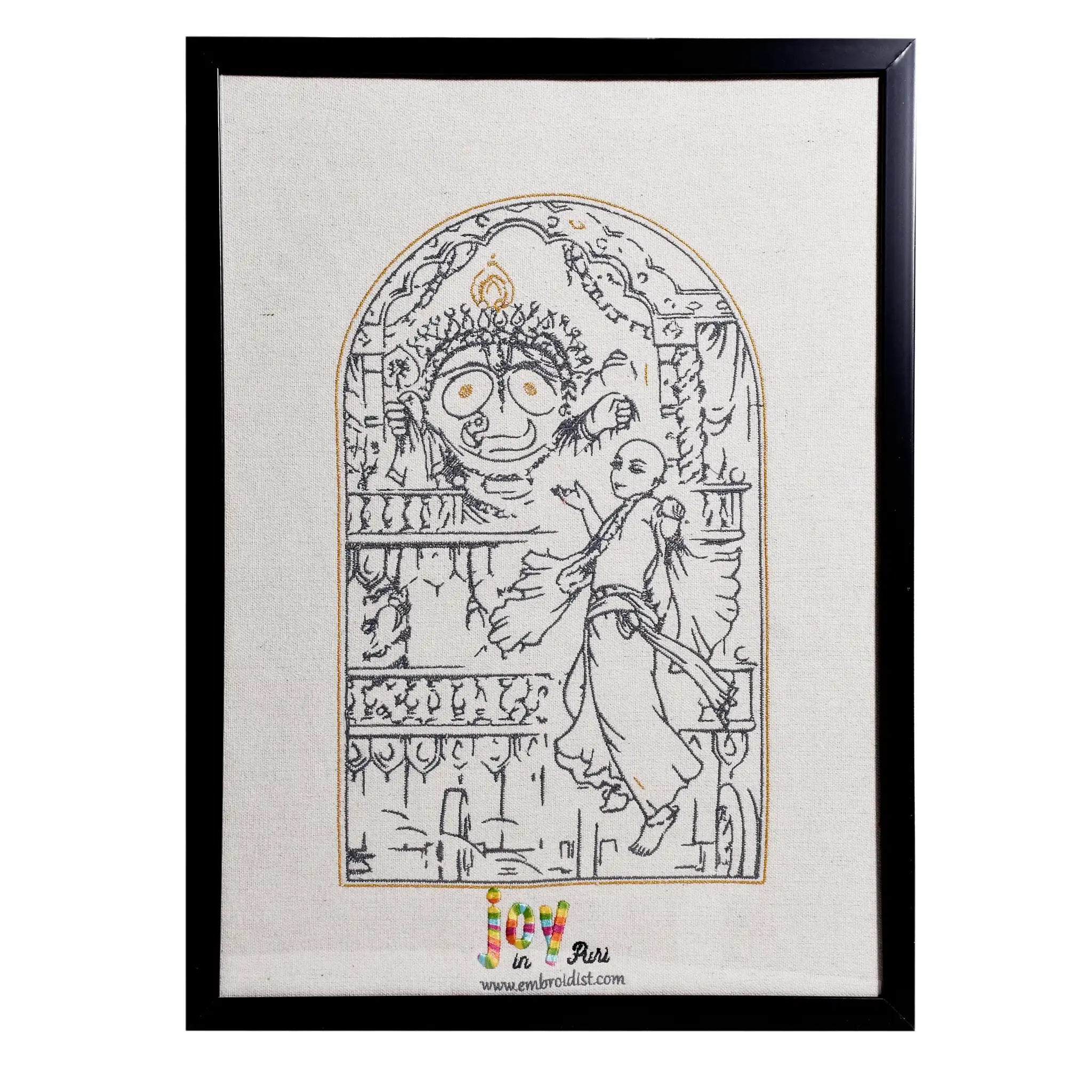 Machine embroidered Lord Jagannath wall art — 52,692 stitches on canvas by Embroidist