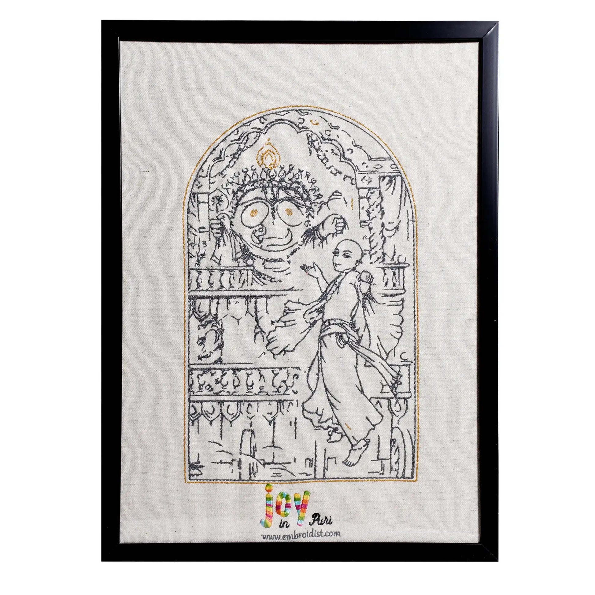Machine embroidered Lord Jagannath wall art — 52,692 stitches on canvas by Embroidist