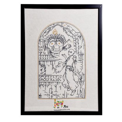 Machine embroidered Lord Jagannath wall art — 52,692 stitches on canvas by Embroidist