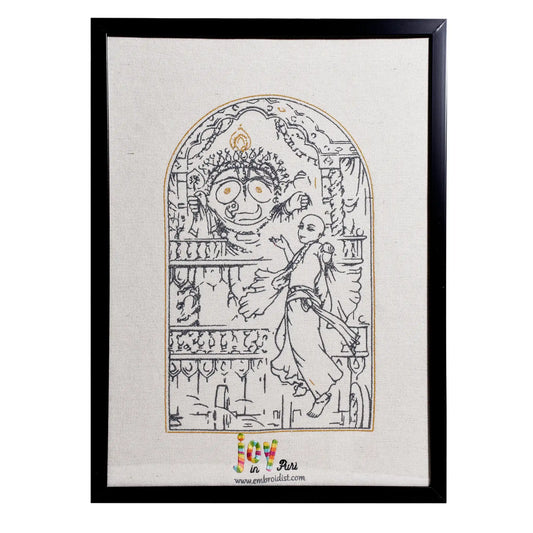 Machine embroidered Lord Jagannath wall art — 52,692 stitches on canvas by Embroidist