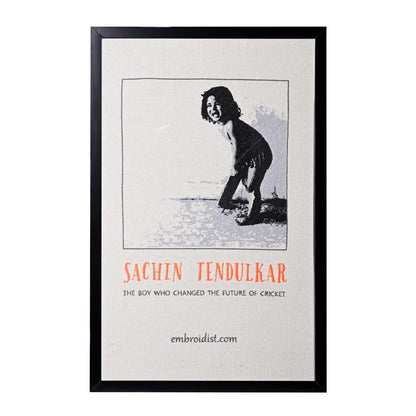 Machine embroidered Sachin Tendulkar portrait wall art — 65,510 stitches on canvas by Embroidist