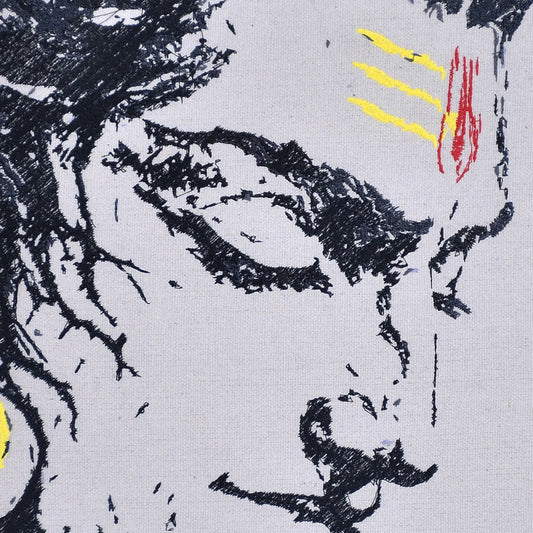 Close up of Lord Shiva side profile thread embroidery detail — wall art by Embroidist