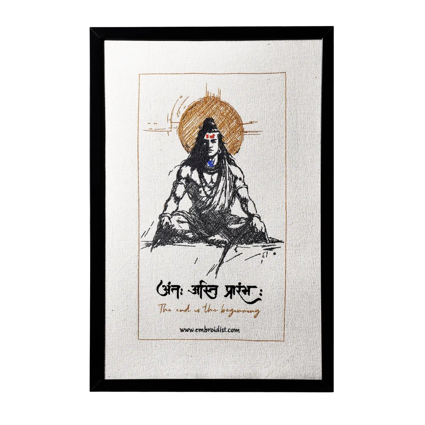 Machine embroidered Lord Shiva wall art — 55,005 stitches on canvas by Embroidist