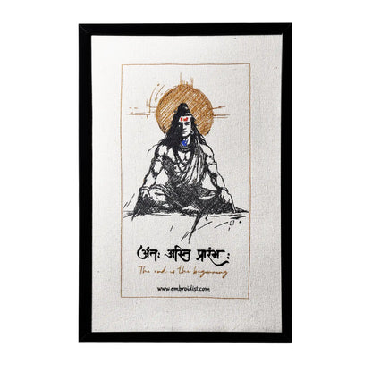 Machine embroidered Lord Shiva wall art — 55,005 stitches on canvas by Embroidist
