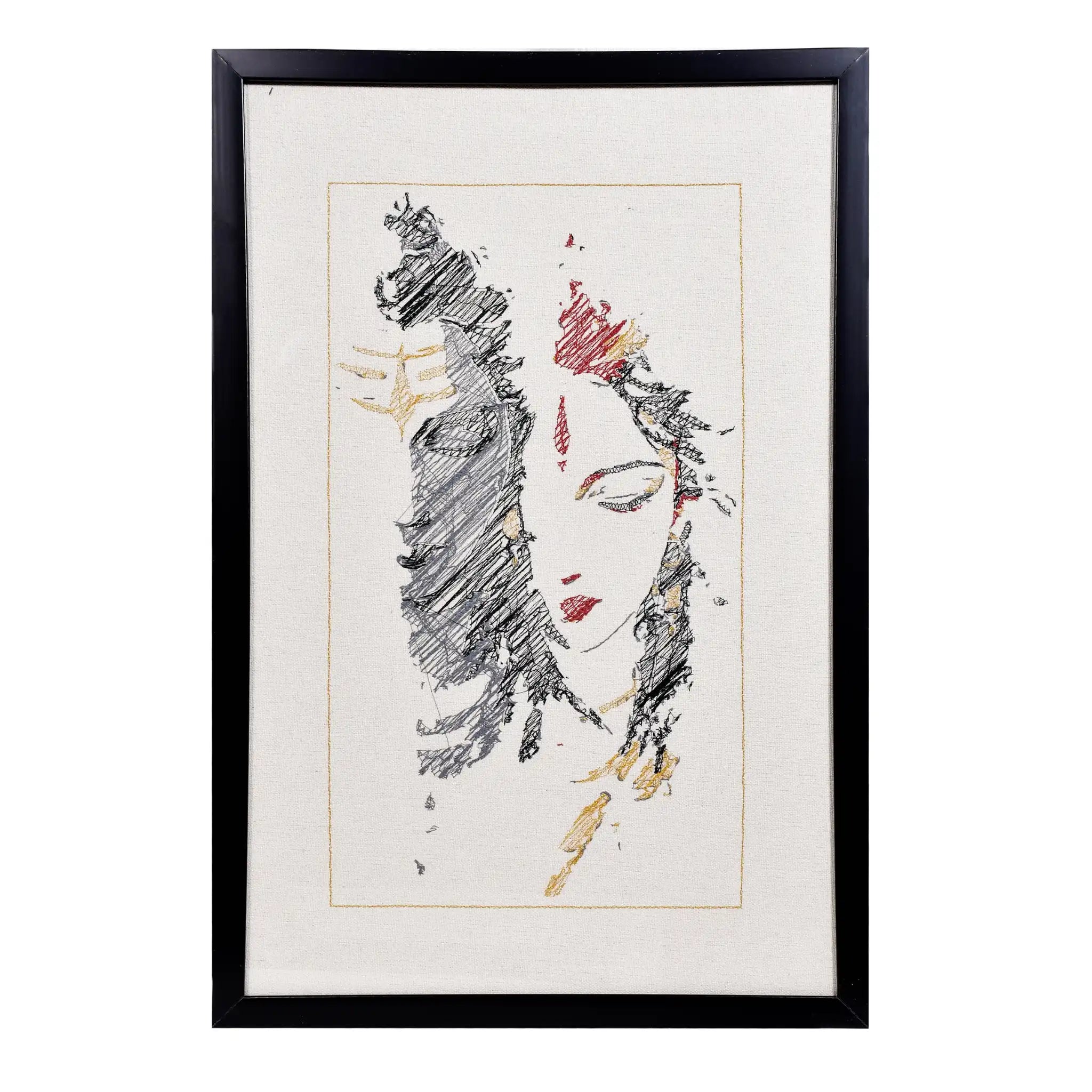 Machine embroidered Shiv Shakti wall art — 31,088 stitches on canvas by Embroidist