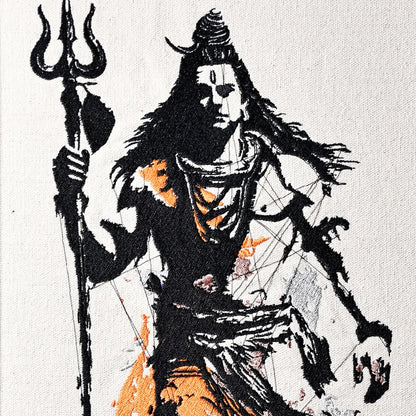 Close up of Shiva Mahadev thread embroidery detail — spiritual wall art by Embroidist