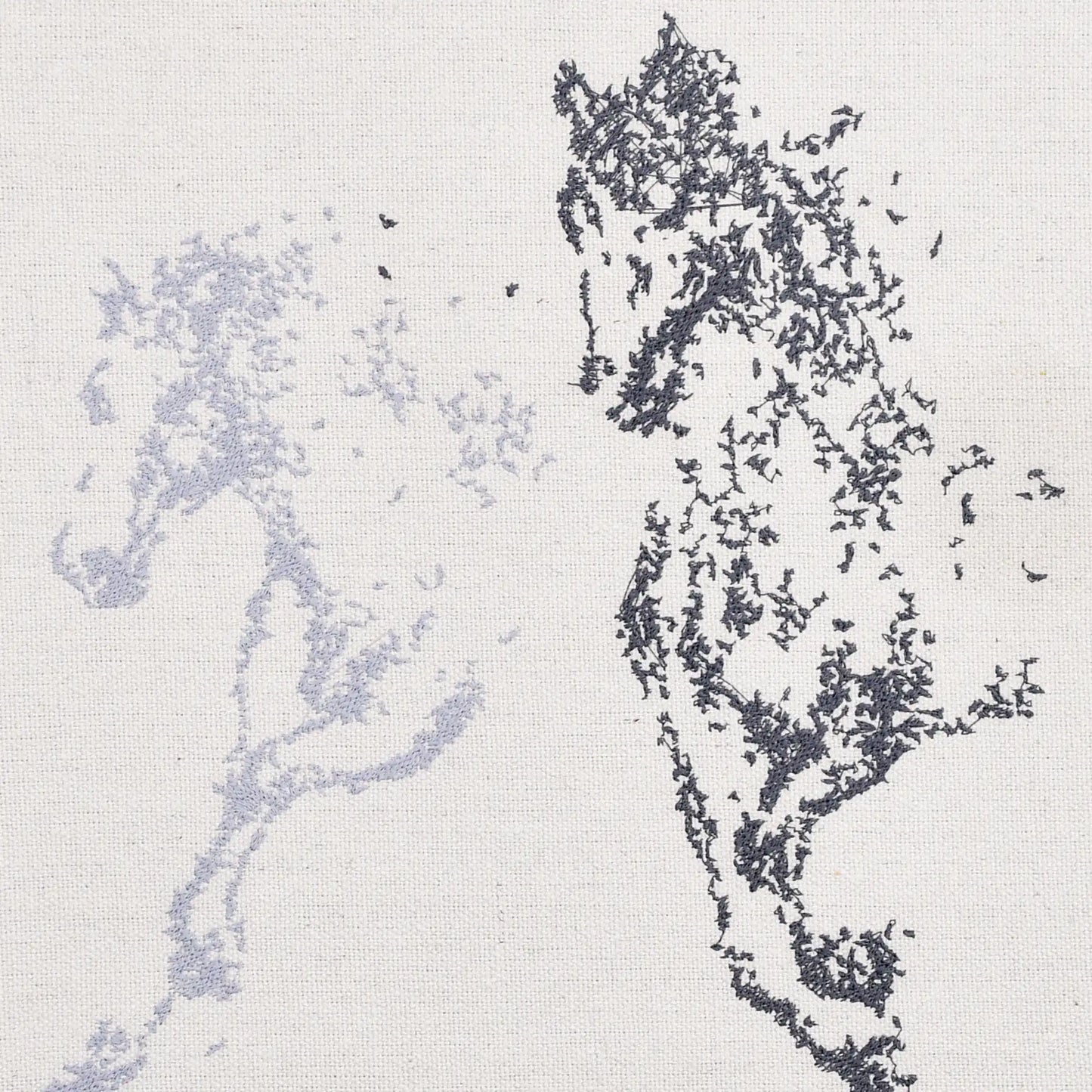 Close up of horse thread embroidery detail — wildlife wall art by Embroidist