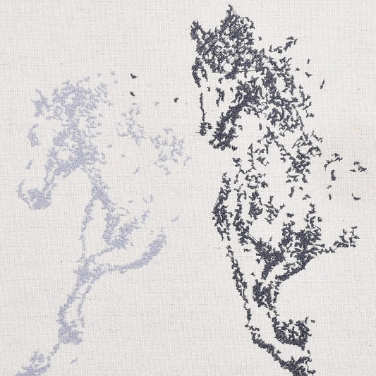 Close up of horse thread embroidery detail — wildlife wall art by Embroidist