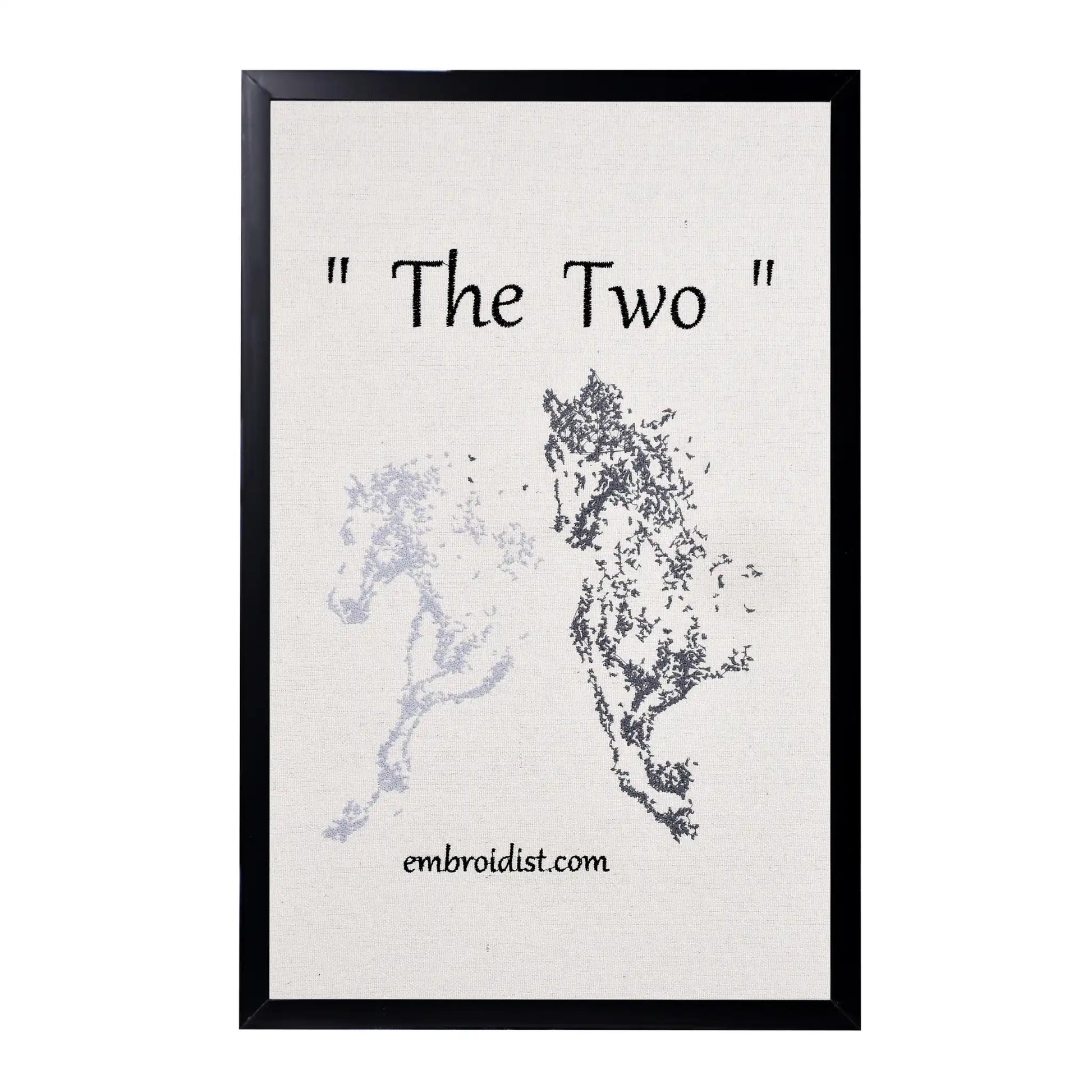 Machine embroidered two horses wall art — 28,328 stitches on canvas by Embroidist
