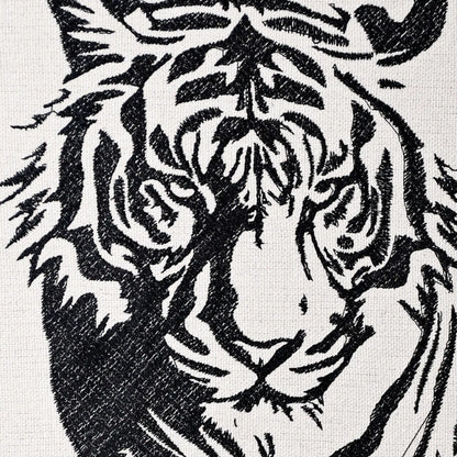 Close up of tiger thread embroidery detail — Save The Tigers wall art by Embroidist