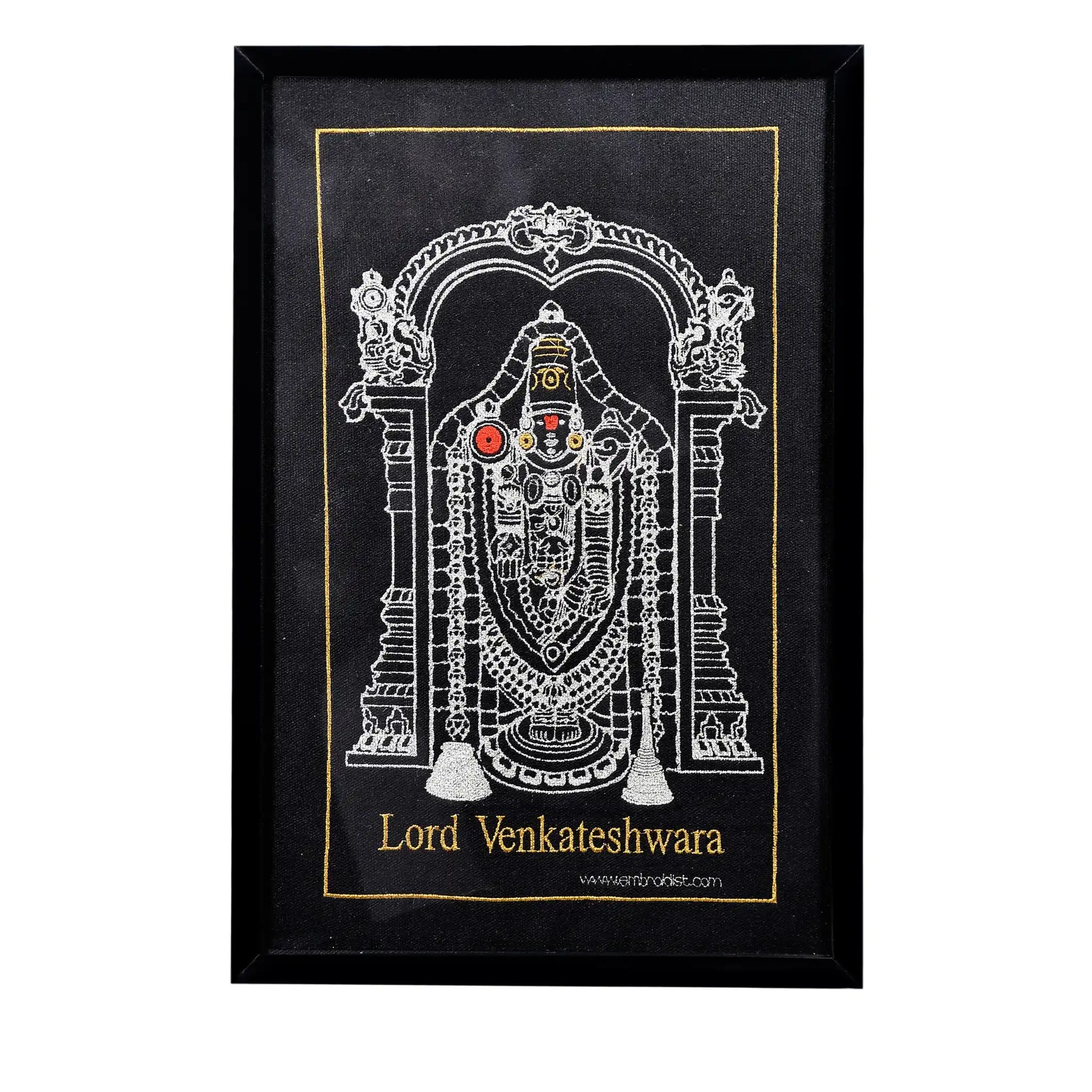 Machine embroidered Lord Venkateshwara Tirupati wall art — 1,14,120 stitches on canvas by Embroidist