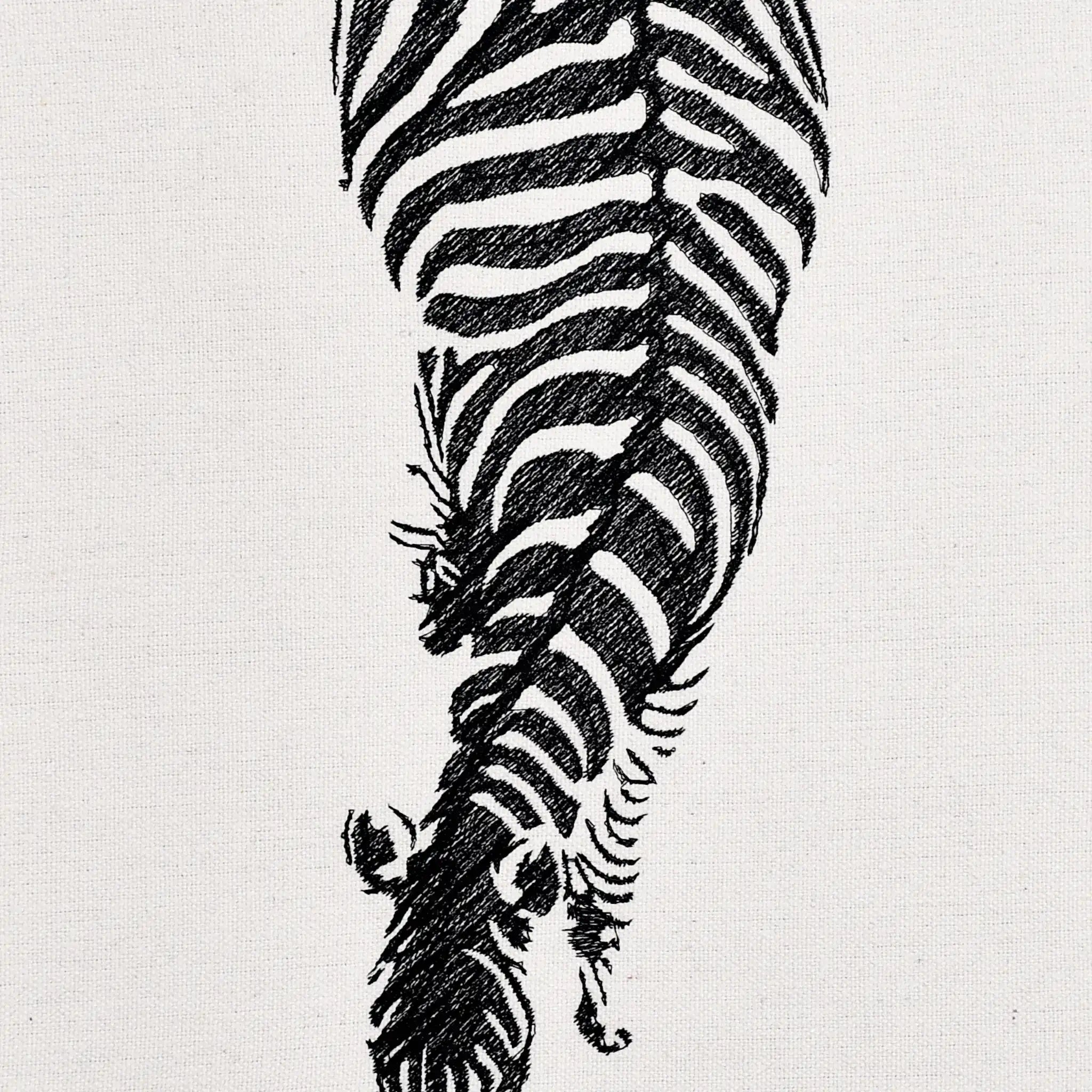 Close up of zebra thread embroidery detail — wildlife wall art by Embroidist