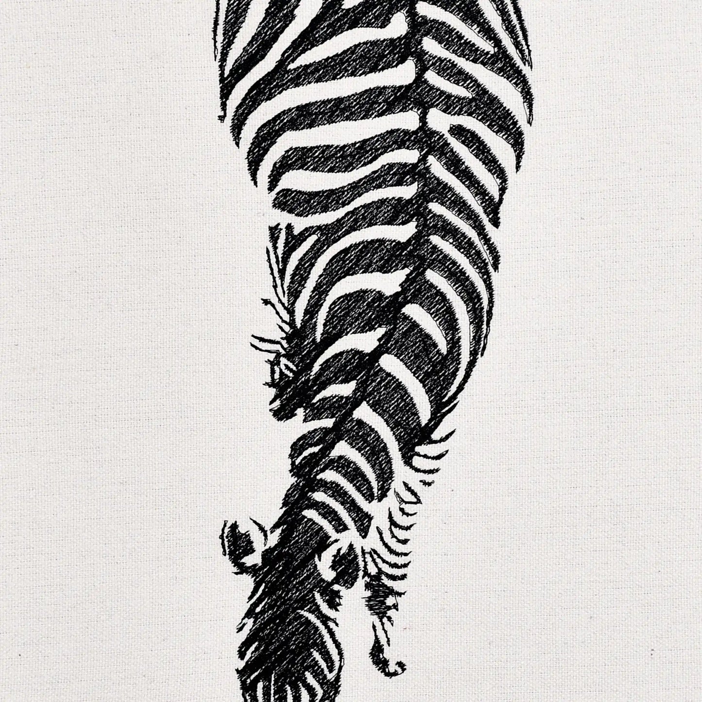 Close up of zebra thread embroidery detail — wildlife wall art by Embroidist