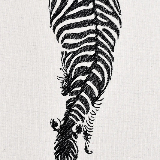 Close up of zebra thread embroidery detail — wildlife wall art by Embroidist